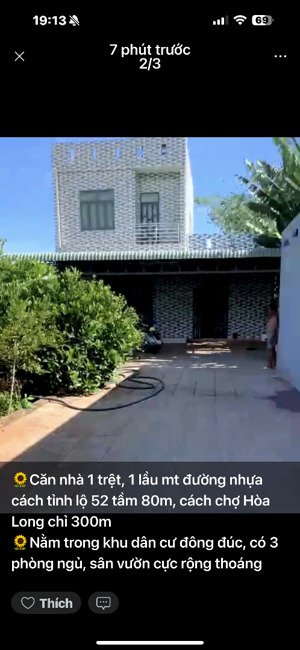 cần bán
căn nhà lầu gần chợ hòa long, tp bà rịa
nhà 1 trệt, 1 lầu , 3 phòng ngủ nằm mt đường nhựa