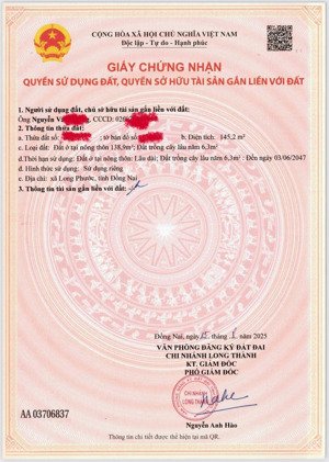 chính chủ cần bán lô đất 5x29 145m2 full thổ cư - gần sân bay long thành