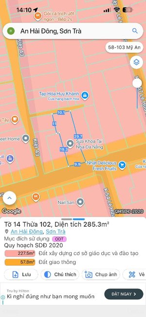 chính chủ cần bán đất dt lớn ngang 10m trung tâm biển đường lê hữu trác, sơn trà, đà nẵng