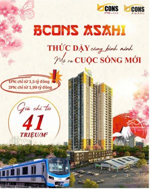 bán căn hộ nhật bản bcons asahi giá chỉ từ 41tr/m2 mặt tiền đường ql1k
