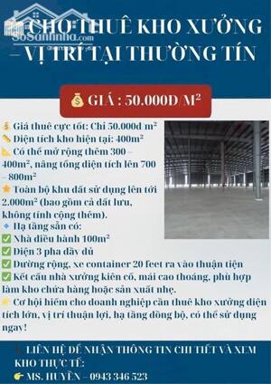  CHO THUÊ KHO XƯỞNG – VỊ TRÍ TẠI THƯỜNG TÍN