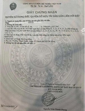 cần chuyển nhượng đất ở đô thị diện tích lớn tại phường thạnh xuân, quận 12, tp hcm