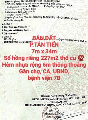 BÁN 2 LÔ ĐẤT P.TÂN TIẾN SỔ HỒNG RIÊNG THỔ CƯ, HẺM NHỰA 6m THÔNG THOÁNG