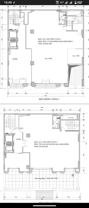 cho thuê tầng 1 và 2 trong building văn phòng 7 tầng. 600m² mặt tiền 20m