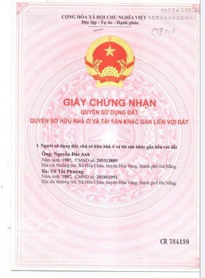 bán nhà riêng tại tổ 8, thôn quang châu, hòa châu, đà nẵng