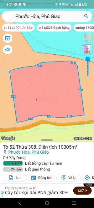 cần bán lô đất skc 10000m2 tại phước hoà phú giáo bình dương