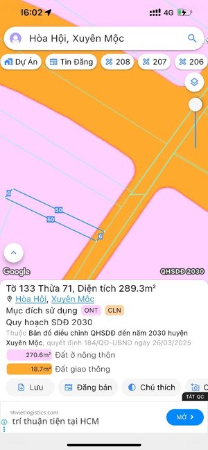 đất hoà hội - xuyên mộc - brvt (hoà hội - tp. hcm) 6x50m, 50tc mt đường nhựa, sát đường dự phóng