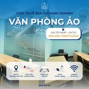 văn phòng ảo - 600k/tháng full tiện ích - mặt tiền đường lớn 40m - cách aeon mall bình tân 1km