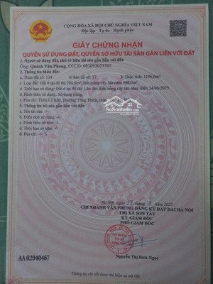 bán đất tại xã xuân sơn, sơn tây, hà nội, giá tốt 13 triệu / m2, diện tích 1196 m2