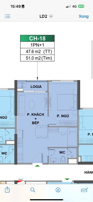 kẹt tiền đóng lần tiếp theo nên chủ cần bán căn 1pn+1 47,6m2 giá 3.x tỷ. vốn vào 1.2 tỷ