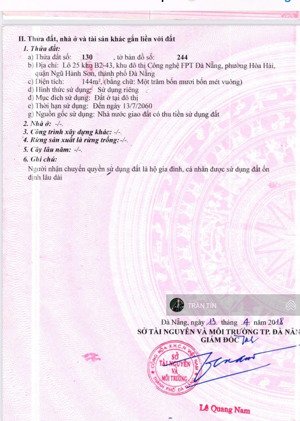 lô đất nền fpt, diện tích : 144m2, hướng nam, trục thông sát dãy shophouse, giá bán : 6.2 tỷ