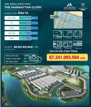 cần bán nhanh căn shophouse d2a-14 khu the manhattan glory dt 243m2 xây 3 tầng giá chỉ 67,34 tỷ