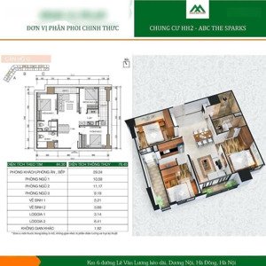 em chính chủ bán căn 3 ngủ tòa hh2abc xuân mai spark yên nghĩa. s 85m2. thiết kế 3 ngủ 2wc
