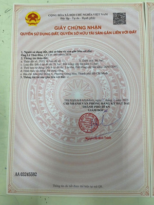 bán 2 lô đất gần bigc go dĩ an gần làng đhqg dt 90m2 ngang 4,5x20 tc80m giá 3ty850 lh 