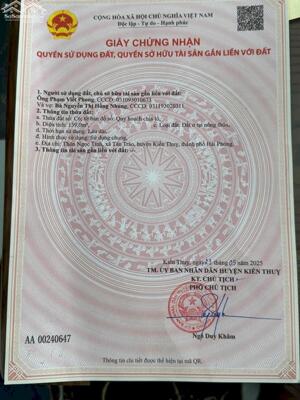 Bán đất Tân Trào - Kiến Thụy - Hải Phòng