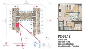 bán căn 2pn, view sông hàn, pháo hoa - diện tích 76m2 - sổ hồng lâu dài - giá cđt