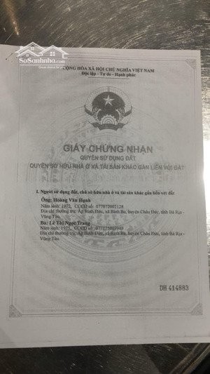 bán đất chính chủ tại bình giã - đá bạc, huyện châu đức, tỉnh bà rịa - vũng tàu