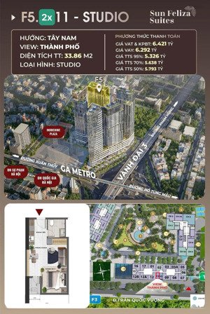 chính chủ bán nhanh căn studio 5,3 tỷ diện tích 33,8m2 dự án chung cư sunfeliza cầu giấy
