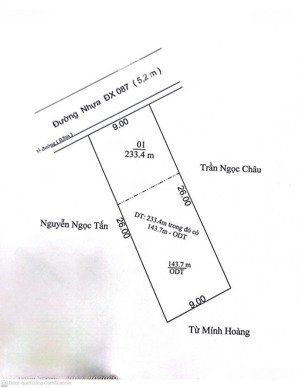 đất dt 9x26 có 140m thổ cư. mặt tiền đường dx087 hiệp an cũ nay là phú an thuộc tphcm. đường nhựa