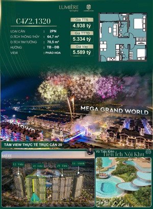 bán căn hộ chung cư tại lumiere springbay, 4,938 tỷ, 64,7 m2, 2pn, 2wc, giá ưu đãi