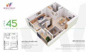 bán nhanh căn 45m toà westbay , gồm 1 ngủ + và 1 nhà vệ sinh , tầng trung view sông hồng