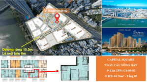 Căn 2PN/74.76m2 Giá 5.227 tỷ ngay cầ sông Hàn, cách biển 4 phút - Capital Square