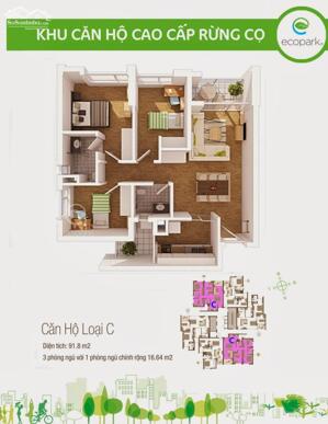 Bán 3 ngủ, 90m2 - chung cư Rừng Cọ , khu đô thị Ecopark - Giá 4 tỷ 575 bao sổ