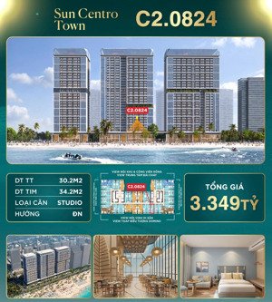 bán căn studio , 2,8 tỷ, 34m2, 1pn, 1wc, sun centro town, bãi cháy, hạ long, hot!