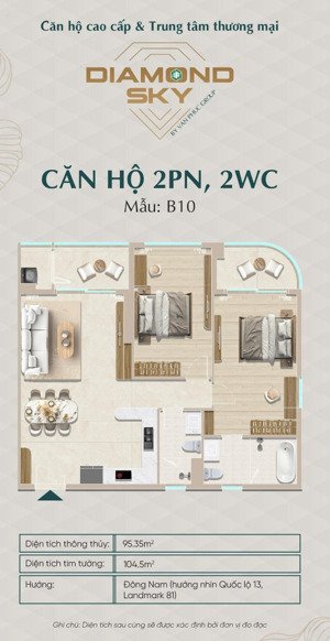 căn góc 2pn diamond sky vạn phúc giá rẻ nhất dự án, view landmark 81 tuyệt đẹp 