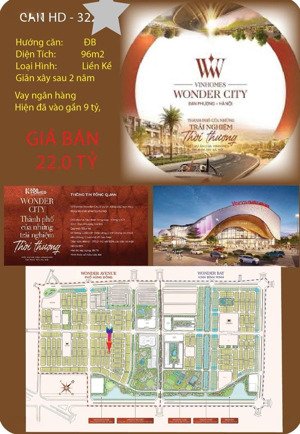 bán biệt thự vinhomes wonder city, tân hội, đan phượng, hà nội, 22 tỷ, 96 m2