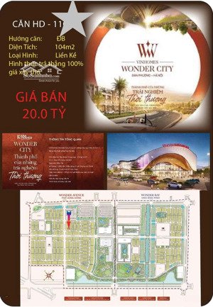 bán biệt thự vinhomes wonder city, tân hội, đan phượng, hà nội, 20 tỷ, 104m2, view đẹp