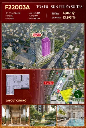 bán căn hộ 2pn + 2wc tại sun feliza suites, 13,593 tỷ, 76,6m2, cầu giấy, hà nội