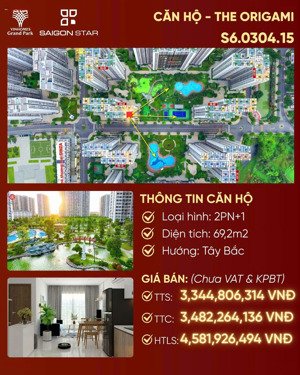 bán 2pn+ trực diện vườn nhật, hồ cá koi, s603.04.15, view resort, trung tâm khu origami, giá 3,4 tỷ