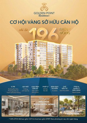 bán căn hộ 2pn, 1vs, 60m2 tại golden point đồng hòa, 1 tỷ vnd