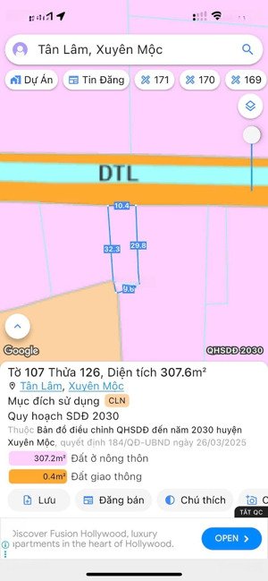 đất tặng nhà, dọn vào ở liền tại tân lâm, xuyên mộc, brvt (bàu lâm - tp. hcm) dt 10x32m