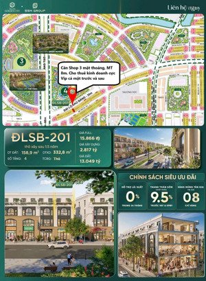 shop song lập 159m2 vip nhất vinduong kinh, 3 mặt thoáng công viên,mặt tiền 8m giá rẻ.lh 