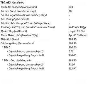 bán đất 583m2 tại xã phước hiệp, củ chi (tân an hội), hcm thổ cư 300mv