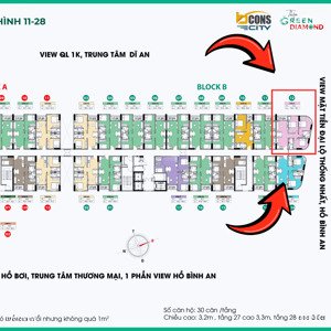 bcons city green diamond - căn góc đẹp nhất 3pn-2wc 78m2 suất nội bộ tầng đẹp