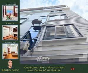 bán nhà võ chí công - chỉ 8.8 tỷ sở hữu nhà 30m² - 5 tầng - mặt tiền 5.5m - hàng xóm star lake