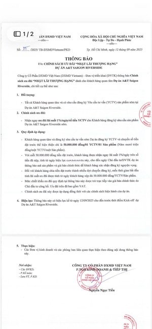 chính sách mới dự án a&t saigon riverside cập nhật chính thức từ chủ đầu tư