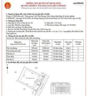 bán xưởng 7137m. trong kcn đức hoà đông. long an