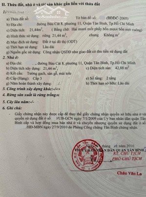 bán nhà 22m2 bàu cát, 2 tầng, shr vuông vức 2 tỷ 3