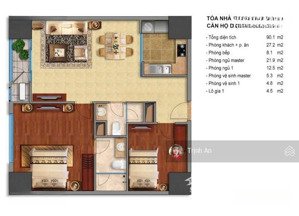 bán căn hộ 2pn rộng 90m² t01 view sông hồng ban công đông mát quanh năm, gia 12,5 tỷ