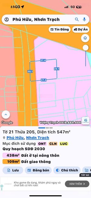 bán đất tại đường dương văn thì, xã phú hữu, nhơn trạch, đồng nai, 24 triệu / m2, 147 m2
