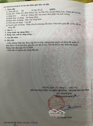 bán mảnh đất đẹp, điểm x5, thôn đông tây, xã vân nội, huyện đông anh, tp hà nội. dt: 69,6 m2