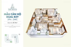 bán căn 3 phòng ngủ dual key zenith - aeon mall: 88m2