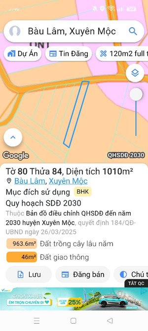 cách hồ sông ray 800m sát nhiều khu nghỉ dưỡng