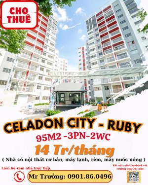 [ cho thuê ] căn hộ celadon-ruby-3pn-2wc- giá 14tr/tháng
