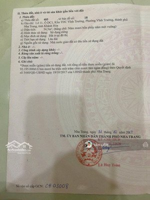 bán lô đất tdc vĩnh trường , nha trang. giá 3 tỷ 270 triệu
- diện tích : 54.5m2 - đường rộng 5m ,