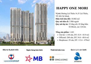 bán cc happy one mori, 38,6 triệu / m2, 70m2, 2pn, 2wc, thuận an, bình dương